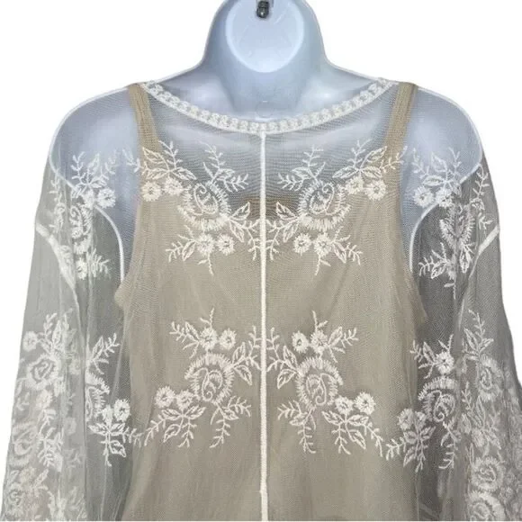 Downtown Threads Lace Elbow Length Tie Front Kimono Swim Coverup - Picture 8 of 11